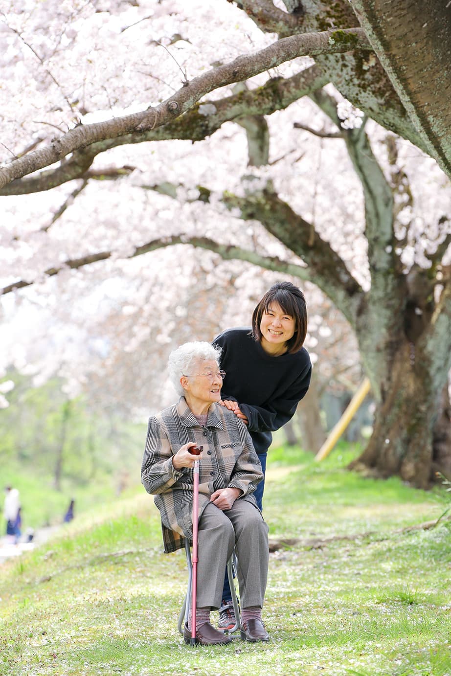 福井越前市の桜の下で撮ったおばあちゃんと私